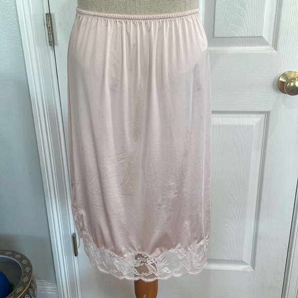 Vintage wonder Maid non-cling light pink lace slits half slip skirt women size S - Picture 6 of 11